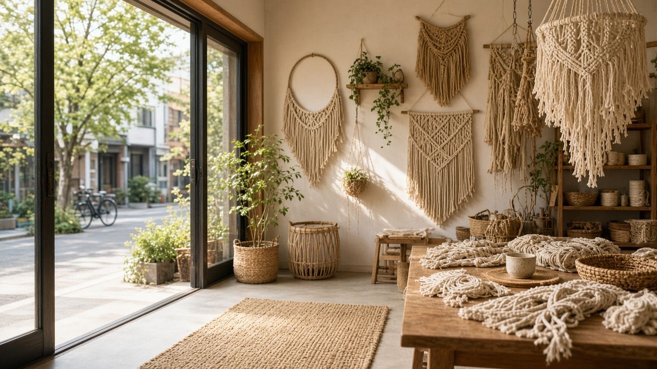 Macrame / fiber craft workshop workspace at Macrame Forest Orbit